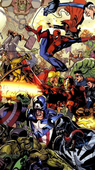 Avengers characters flying together in - the air together free wallpaper for mobile