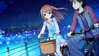 Couple biking night city lights - city free wallpaper