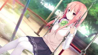 Pink hair girl swing park - aguri uchida free wallpaper