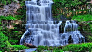 Waterfall cascading water lush green - a bunch of water free wallpaper
