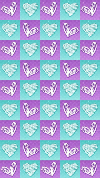 Checkered hearts purple blue background - vaporwave color free wallpaper