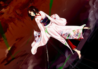 Woman long dress flying arms - anime art free wallpaper