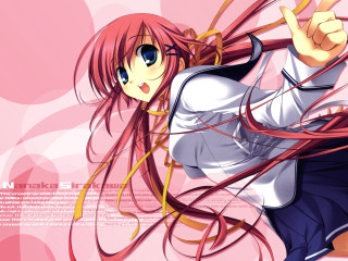 Girl red hair pointing pink - a pink circle free wallpaper