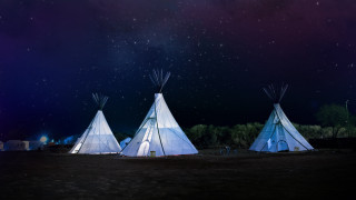Teepees night field stars sky - affinity photo free wallpaper for desktop
