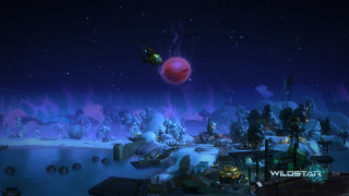 Snowy town red ball sky - zenith view free wallpaper