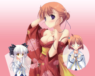 Woman kimono two women pink - a white circle free wallpaper