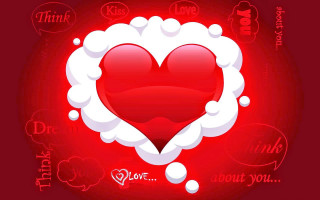 Red heart white bubbles thought - word free wallpaper