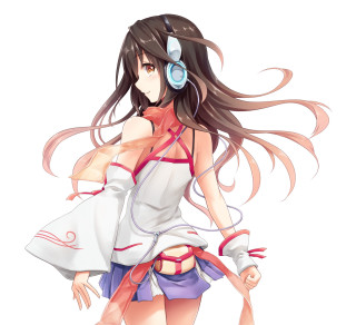 Woman headphones dress standing white - computer art free wallpaper for tablet