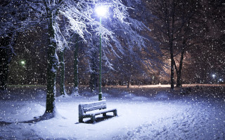Bench snowy park night streetlight 9 - all free wallpaper