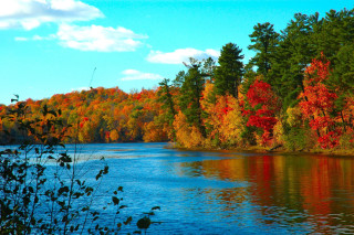 Lake fall colors trees blue 2 - fall free wallpaper for desktop