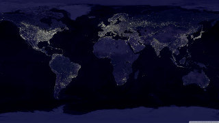 World map night lights oceans - visible free wallpaper