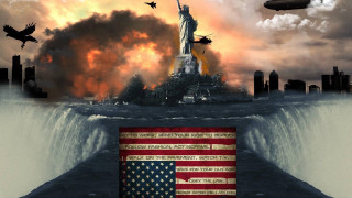 Statue of liberty flag city - a city skyline in the background free wallpaper