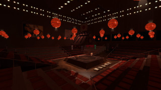 Red lanterns stage performance room - cinema free wallpaper