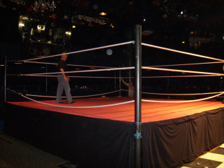 Man standing wrestling ring racquet - his hand and a ball free wallpaper