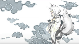 White fox girl kimono clouds - a white hair free wallpaper