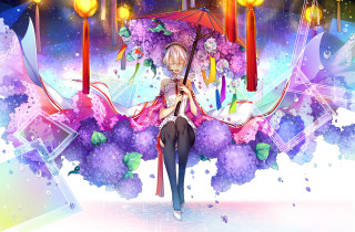 Woman umbrella painting flowers lanterns - an umbrella in front free wallpaper