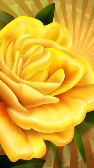 Yellow rose green leaves sunburst 2 - a green stem free wallpaper for mobile