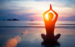 Woman yoga beach sunset hands - the air free wallpaper