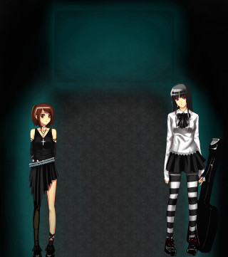 Anime girls black white outfit - shirt free wallpaper for tablet