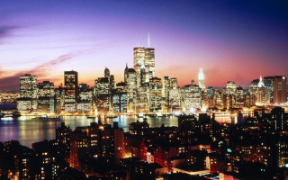 City skyline night purple sky 13 - a purple sky in the background free wallpaper for desktop