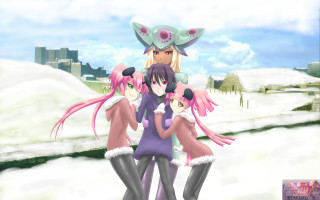 Anime girls snow arms around - the snow together free wallpaper for desktop