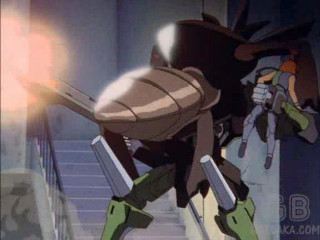 Cartoon character stairs gun walking - mecha free wallpaper