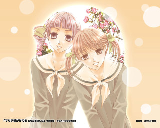 Anime girls glasses bows yellow - color page free wallpaper