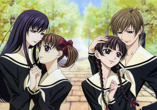 Anime girls brick wall trees - a path free wallpaper