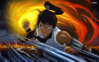 Cartoon character flying sword fire - his hand and a fire in the background free wallpaper