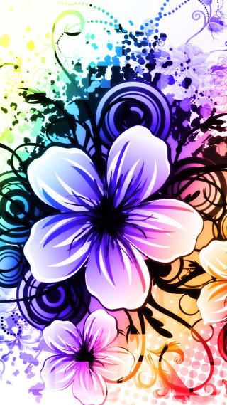 Colorful flower swirl dots blue - the center free wallpaper for mobile