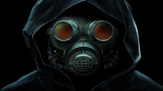 Man gasmask hood glowingredlight cedricseaut - a man in a gas mask free wallpaper