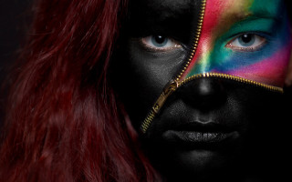 Woman colorful mask red hair 2 - a red hair free wallpaper