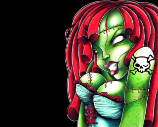 Woman green dress skull arm - a green alien free wallpaper