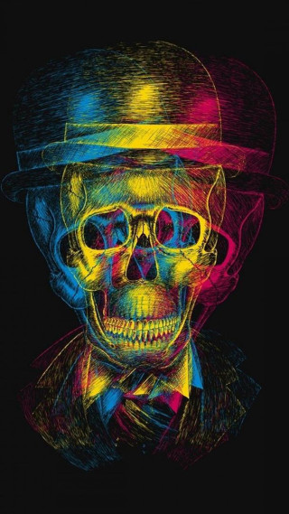 Skeleton hat tie psychedelic silkscreen - free neon wallpaper for mobile