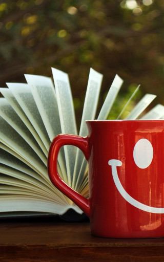 Red coffee mug smiley open - open free wallpaper