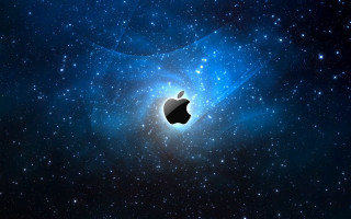 Apple logo stars blue background - the middle of a space free wallpaper