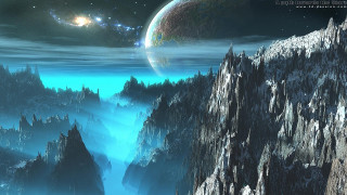 Mountain landscape star sky distant - sci fi fantasy free wallpaper