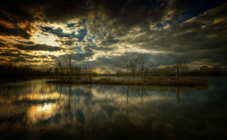 Lake water clouds sky trees 2 - atmospheric free wallpaper for desktop