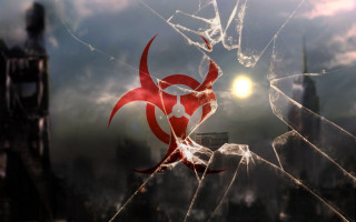 Biohazard sign broken glass city - a broken glass window free wallpaper