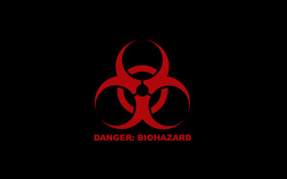 Red biohazard sign black background - biopunk free wallpaper for desktop