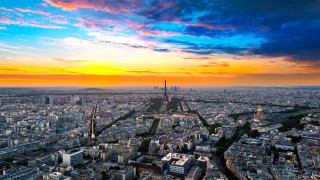 Cityscape sunset blue sky clouds - paris school free wallpaper