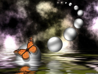 Butterfly flying water bubbles balls - surrealistic free wallpaper