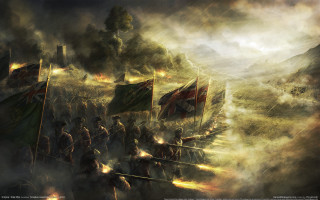 Battle scene people flags painting - flag free wallpaper