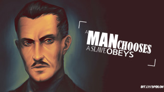 Man mustache suit looking camera - dystopian art free wallpaper for desktop