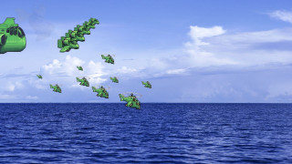 Green kites ocean cloudy day - over the ocean free wallpaper