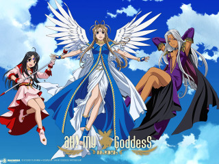 Anime girls wings blue sky - behind them free wallpaper