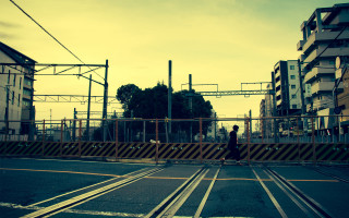 Couple walking street train track - canon 5 0 mm free wallpaper