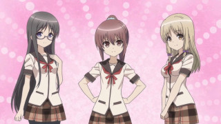 Three anime girls glasses pink - long hair and glasses free wallpaper