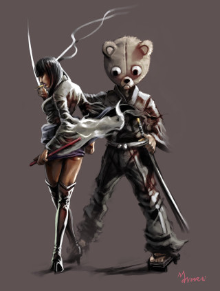 Couple people swords bear back - sword free wallpaper for mobile