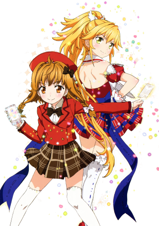 Anime girls blonde hair red 4 - one holding free wallpaper for mobile